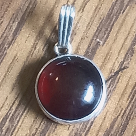 Sterling Silver Baltic Amber Cabochon Pendant - Picture 1 of 15